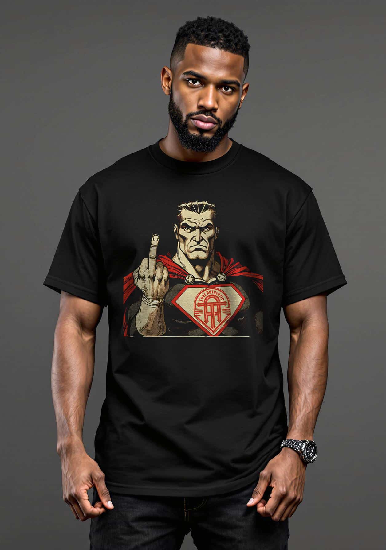 TRUE AUTHENTIC Men's Heavyweight Graphic Tee - Bold Comic Design with Attitude