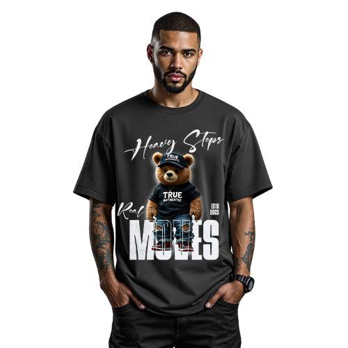 TRUE AUTHENTIC Men's Heavyweight Tee - 'Heavy Steps' Bear Graphic T-Shirt