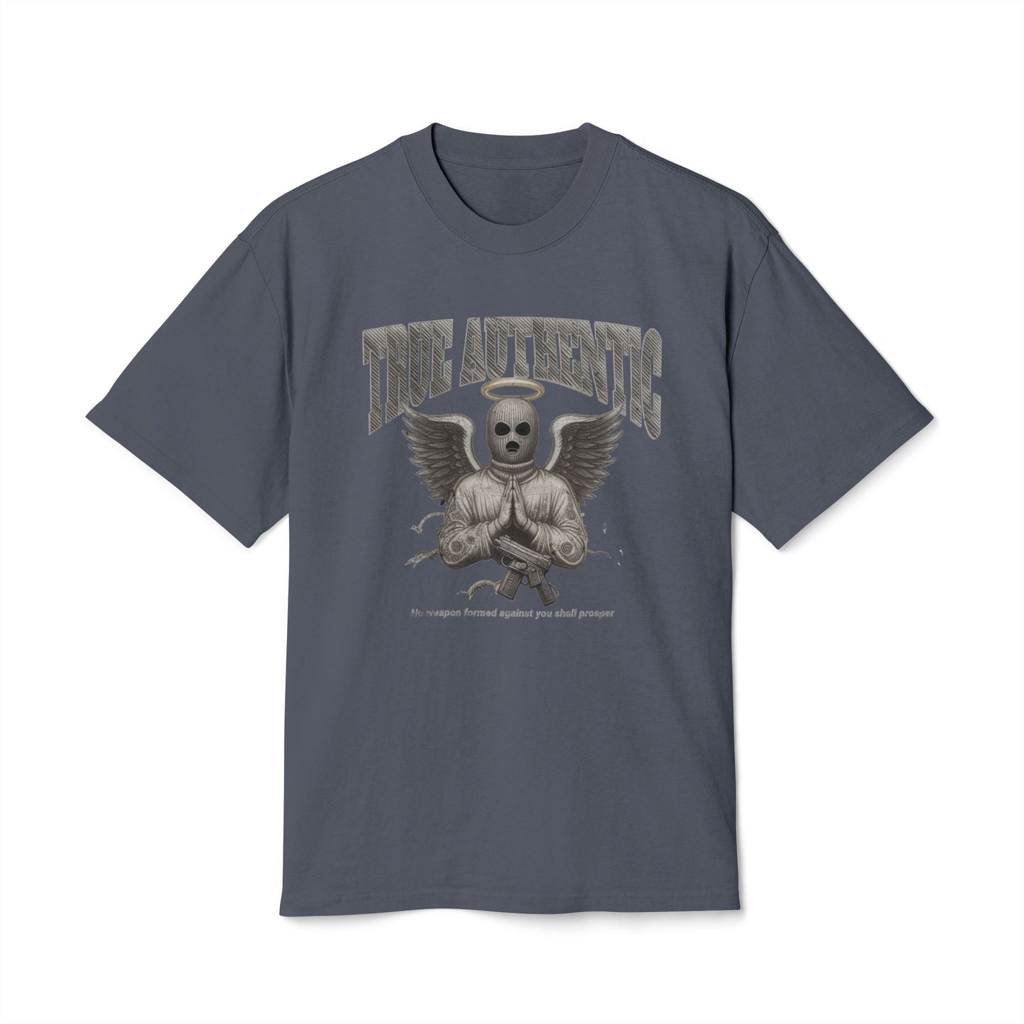 True Authentic Masked Angel Heavyweight Tee – Unisex Oversized Faded T-Shirt – Streetwear Relaxed Fit