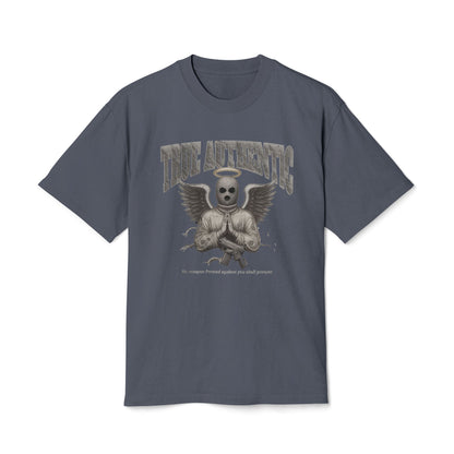 True Authentic Masked Angel Heavyweight Tee – Unisex Oversized Faded T-Shirt – Streetwear Relaxed Fit