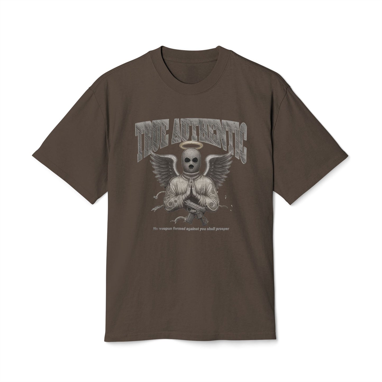 True Authentic Masked Angel Heavyweight Tee – Unisex Oversized Faded T-Shirt – Streetwear Relaxed Fit