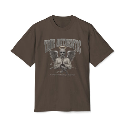True Authentic Masked Angel Heavyweight Tee – Unisex Oversized Faded T-Shirt – Streetwear Relaxed Fit