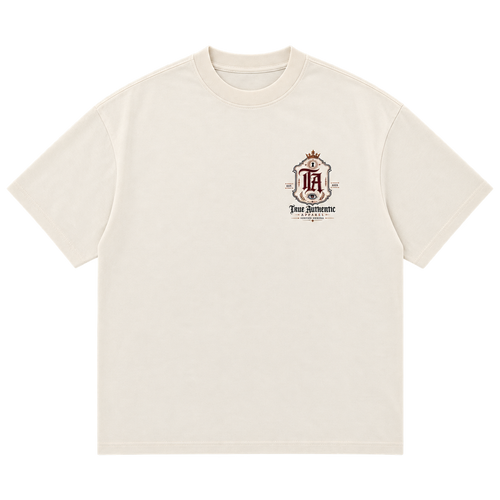 TA Crest Logo cream T-shirt front with small True Authentic chest emblem