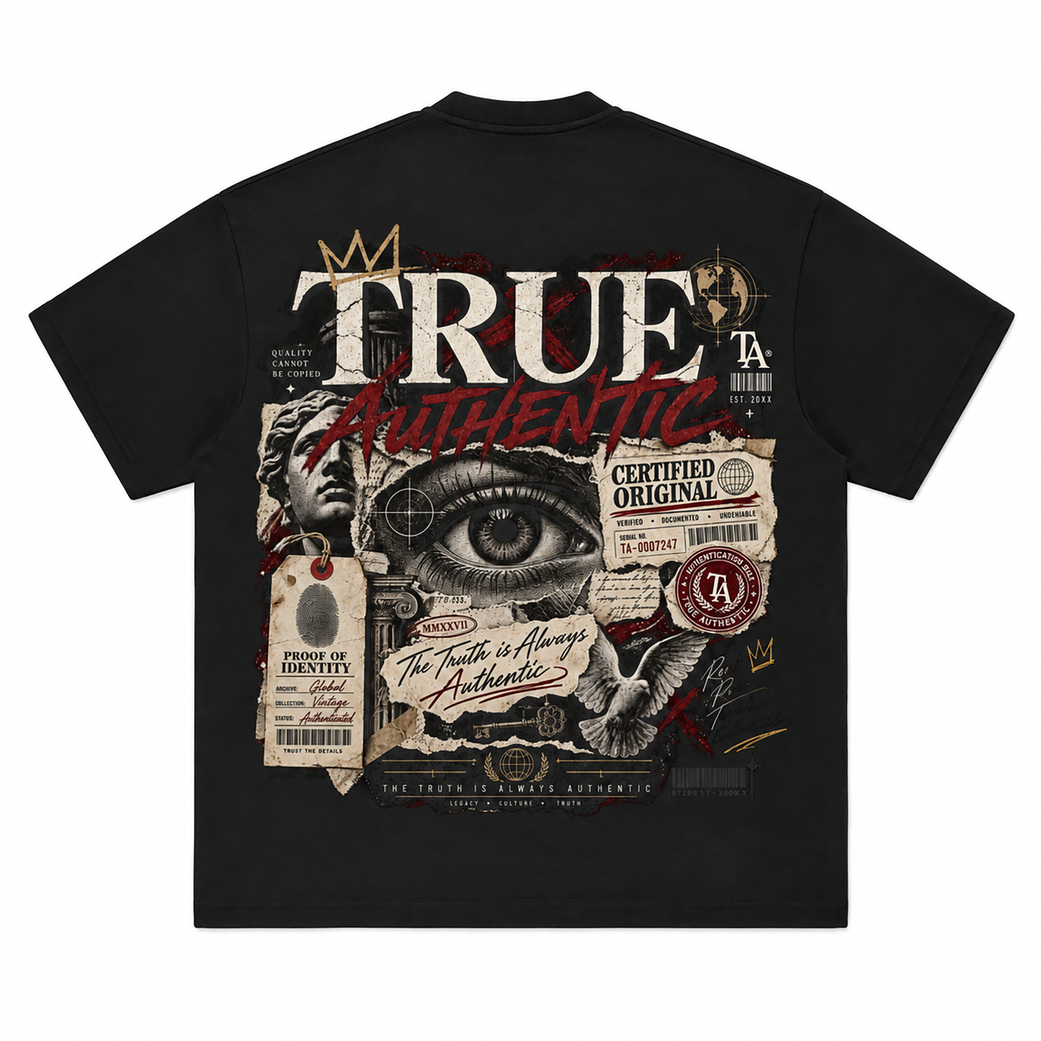 True Authentic Proof Of Identity Tee 305GSM Unisex FOG Earth-Tone 20-Color Drop-Shoulder T-shirt
