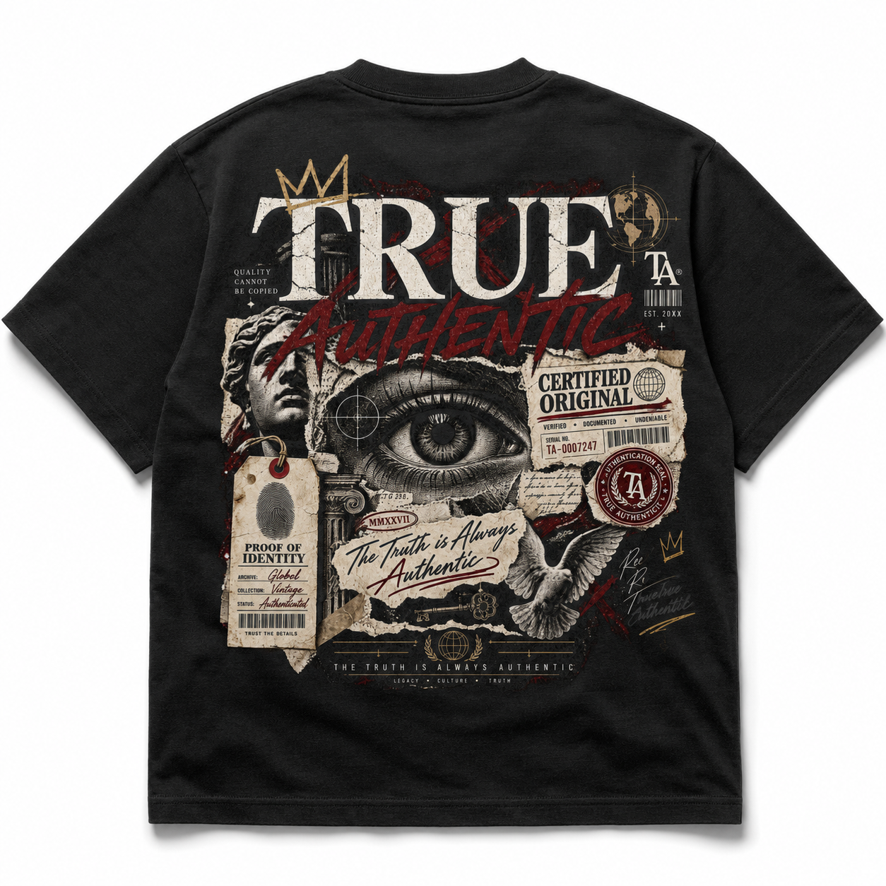 True Authentic Proof Of Identity Tee 305GSM Unisex FOG Earth-Tone 20-Color Drop-Shoulder T-shirt