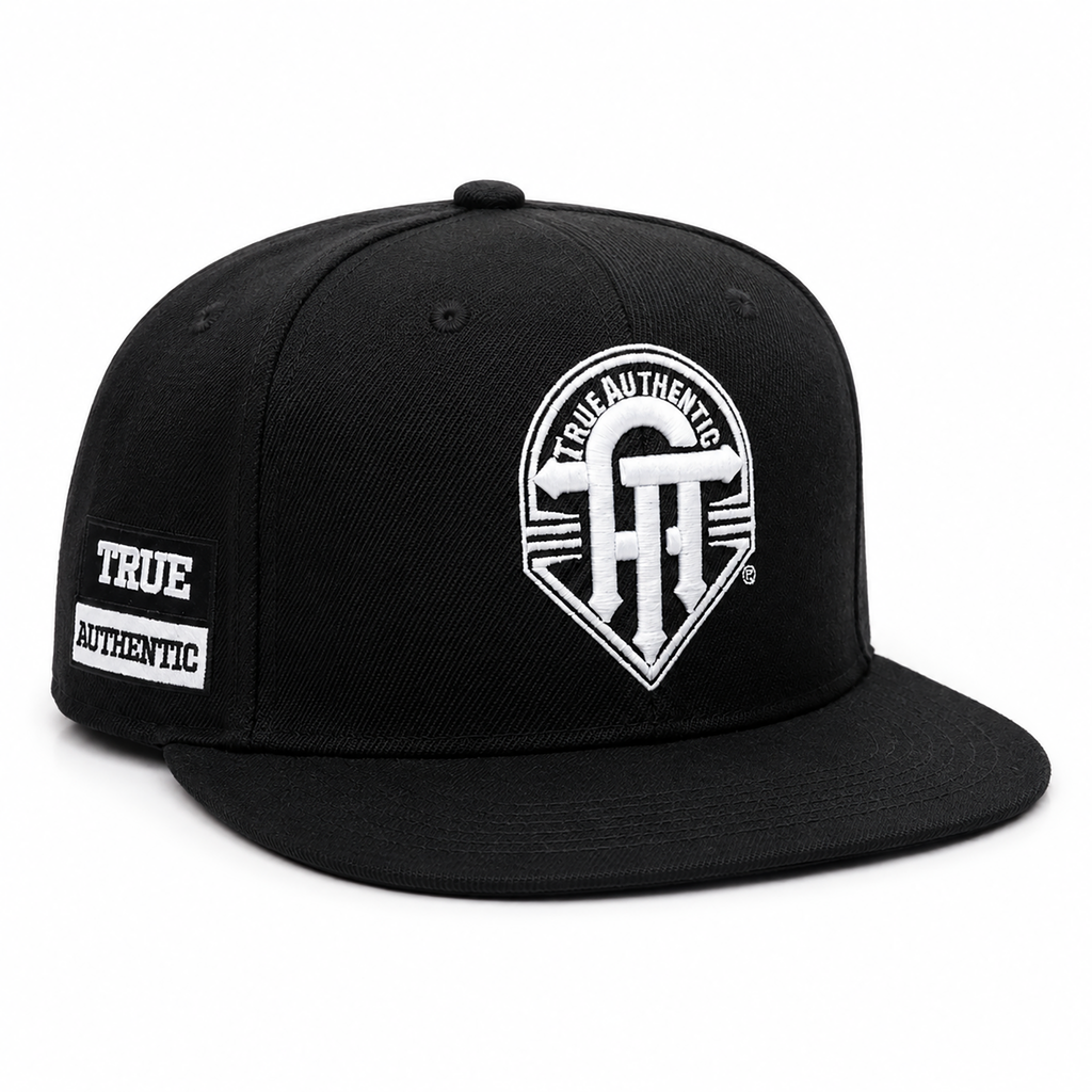 True Authentic Signature Snapback Hat – Black/White Embroidered Logo