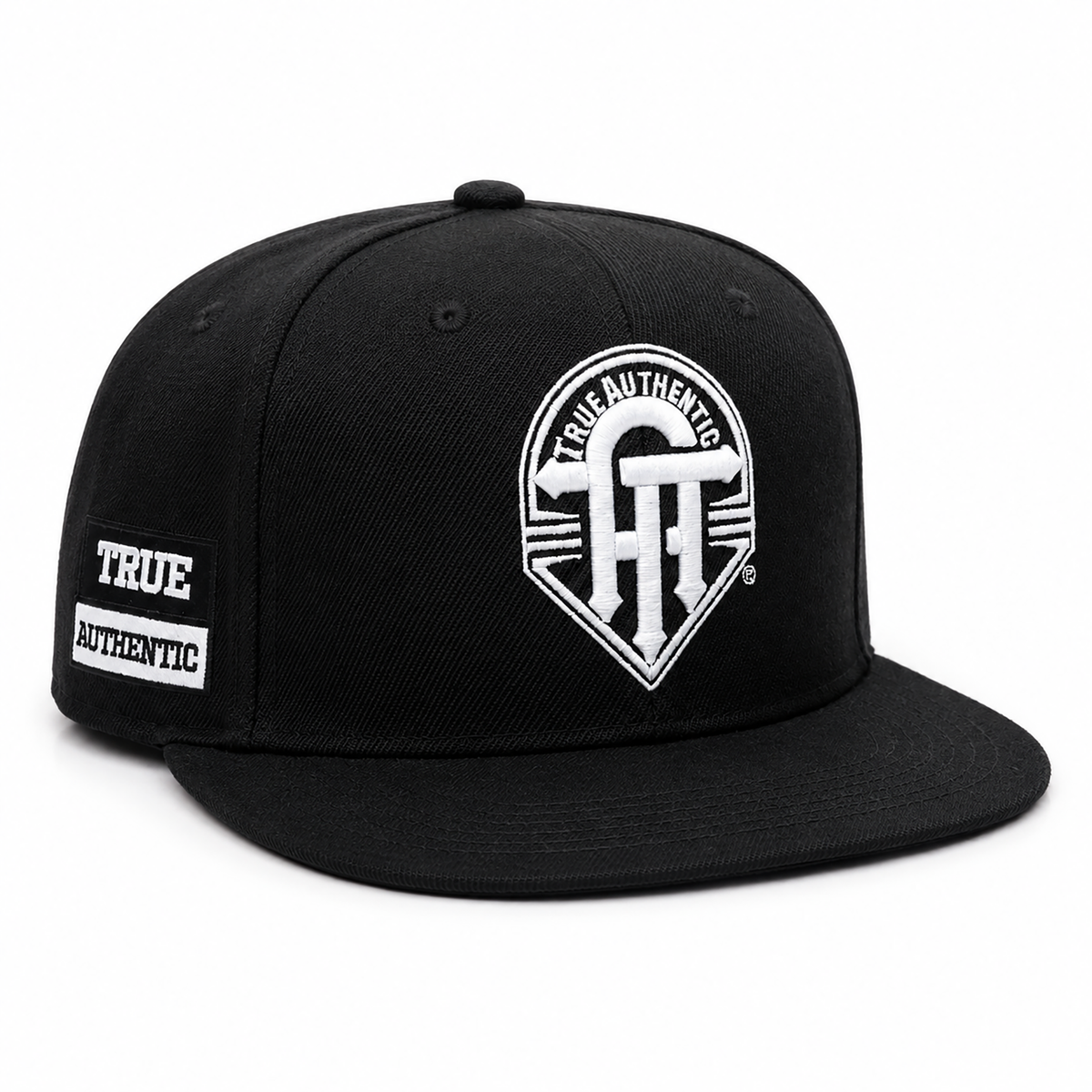 True Authentic Signature Snapback Hat – Black/White Embroidered Logo