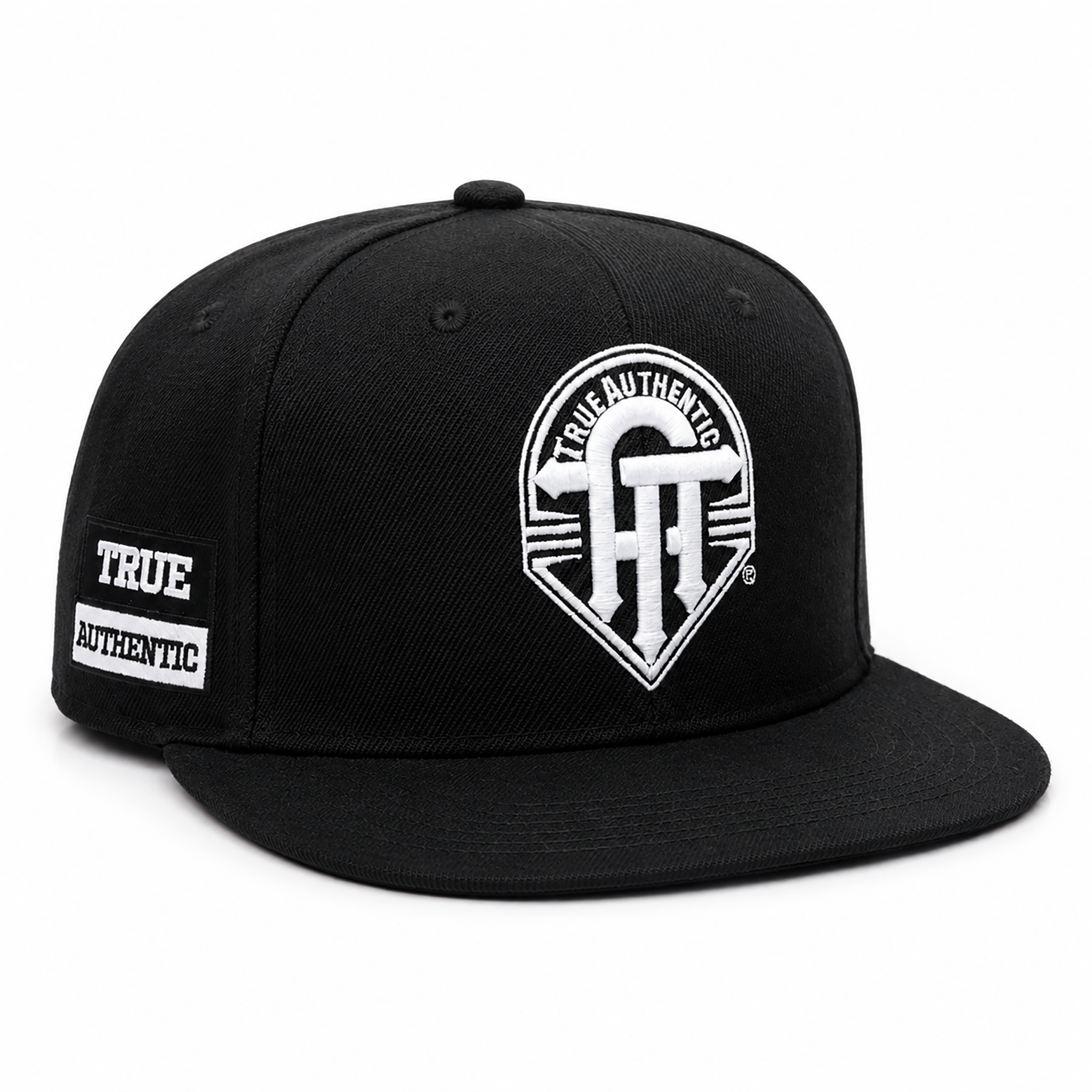 True Authentic Signature Snapback Hat – Black/White Embroidered Logo