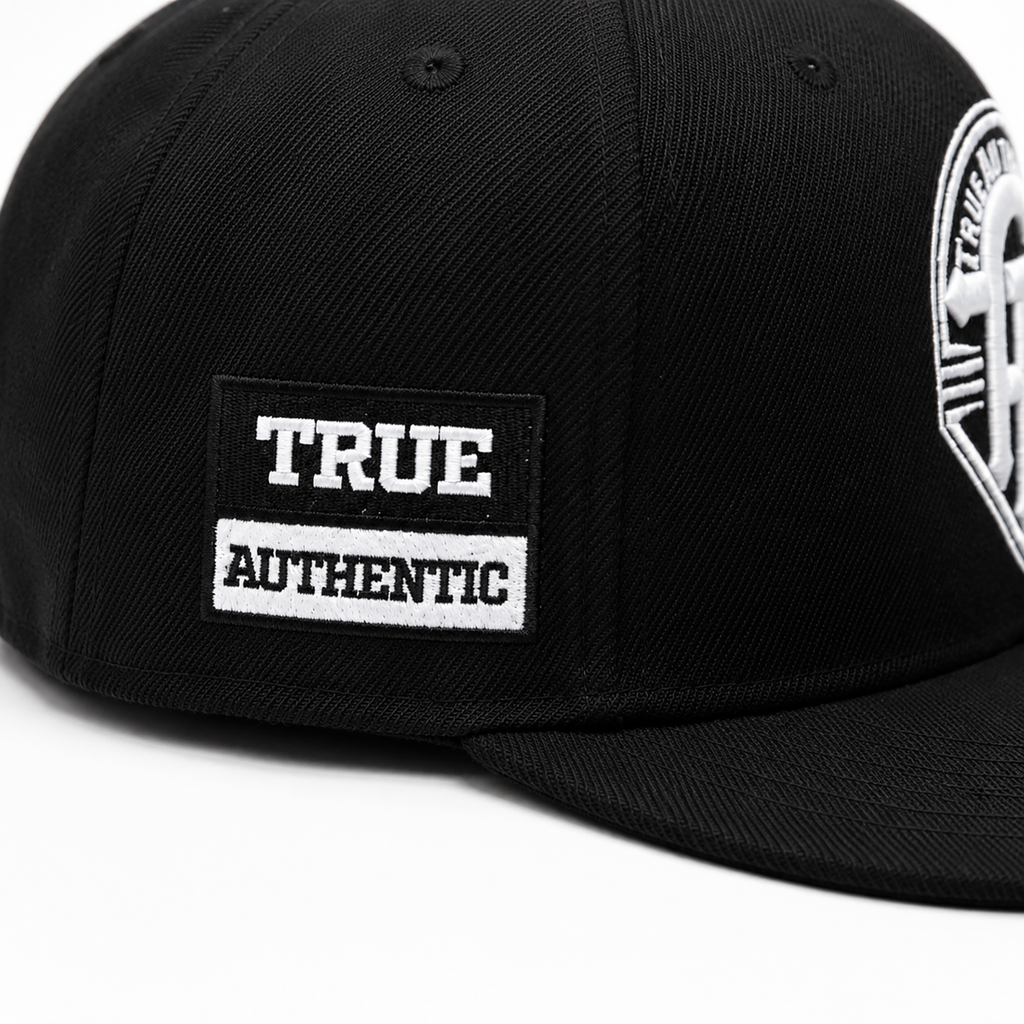 True Authentic Signature Snapback Hat – Black/White Embroidered Logo