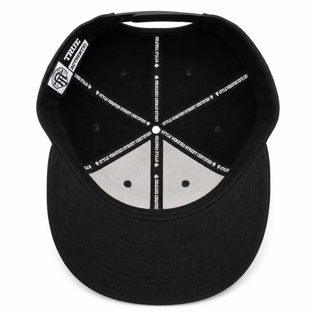 True Authentic Signature Snapback Hat – Black/White Embroidered Logo