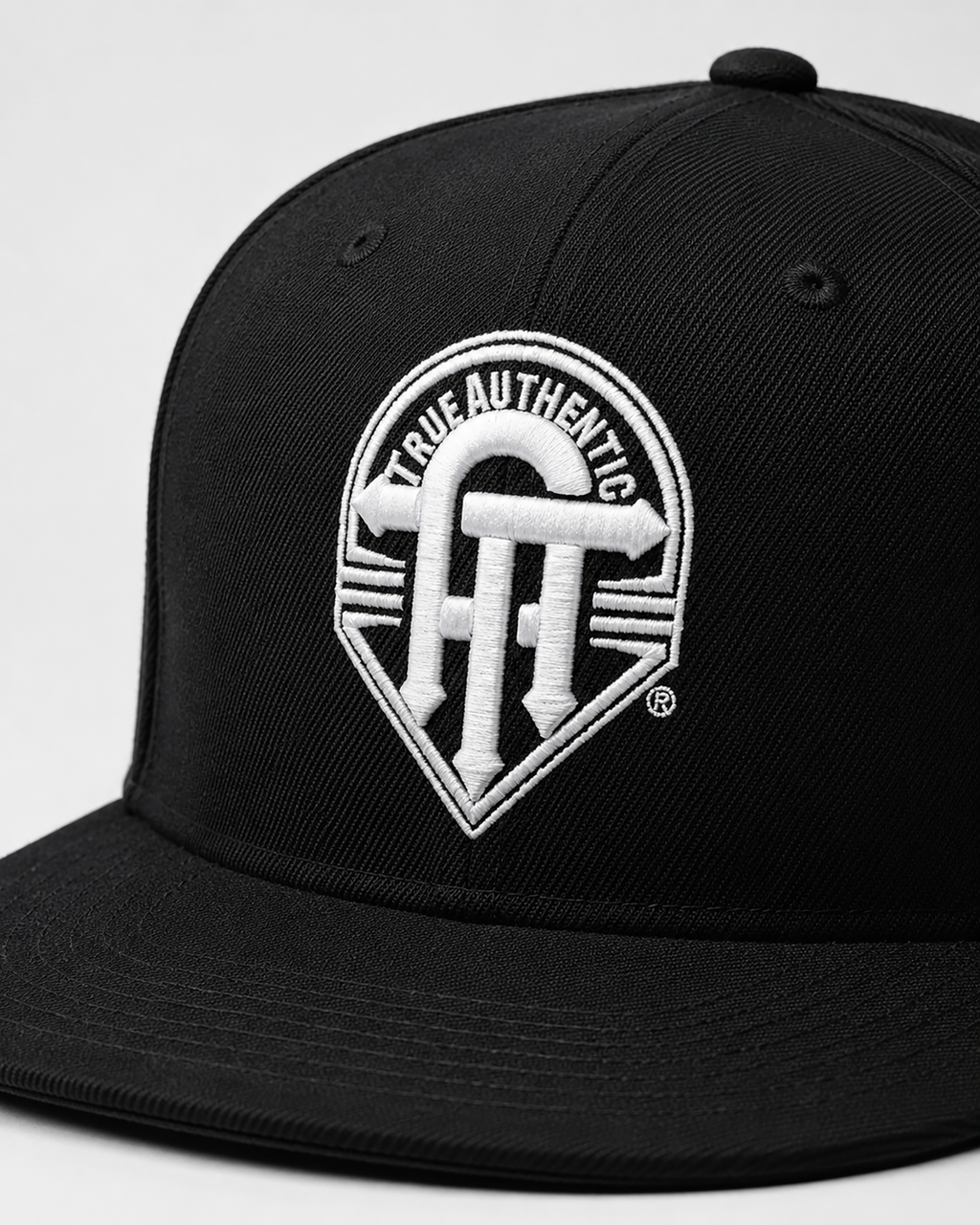 True Authentic Signature Snapback Hat – Black/White Embroidered Logo