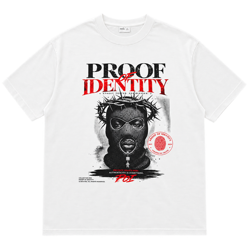 Proof of Identity Bear 300GSM T-Shirt White - Front flat lay