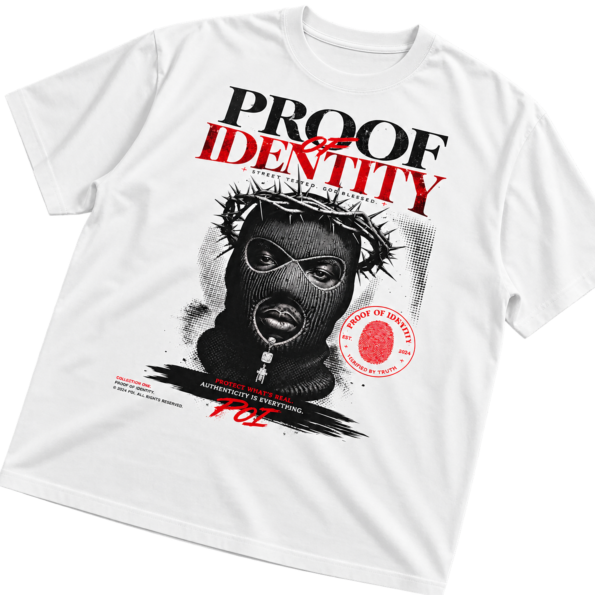 Proof of Identity Bear 300GSM T-Shirt White - Lifestyle