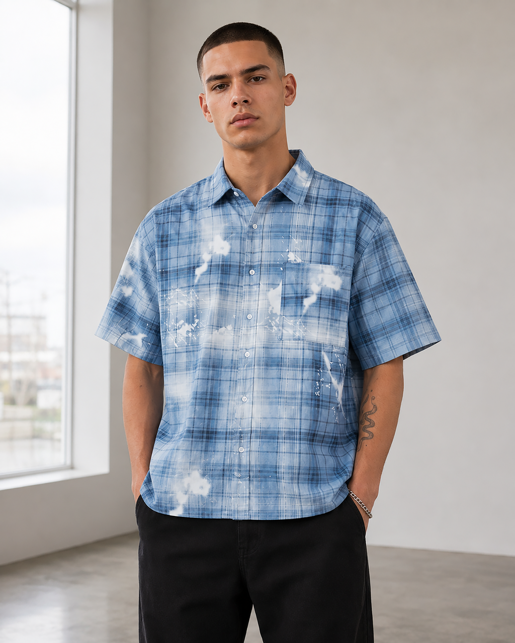 200GSM Tencel Twill Plaid Print Boxy Workwear Shirt