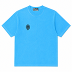 Blue t-shirt with a logo on a white background