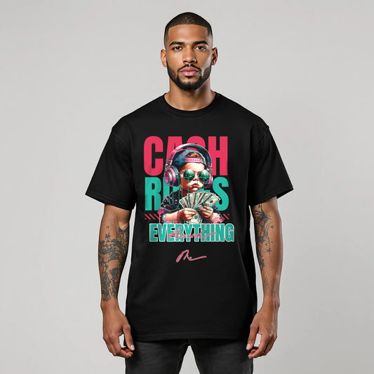 Trendy Graphic Tee, Cash Rules Everything, Cool Casual Wear Music Lovers Streetwear T-shirt