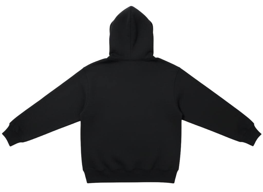 Black hoodie shown from the back on a white background