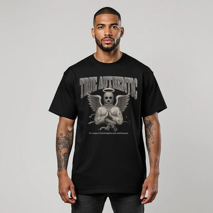 True Authentic Masked Angel Heavyweight Tee – Unisex Oversized Faded T-Shirt – Streetwear Relaxed Fit