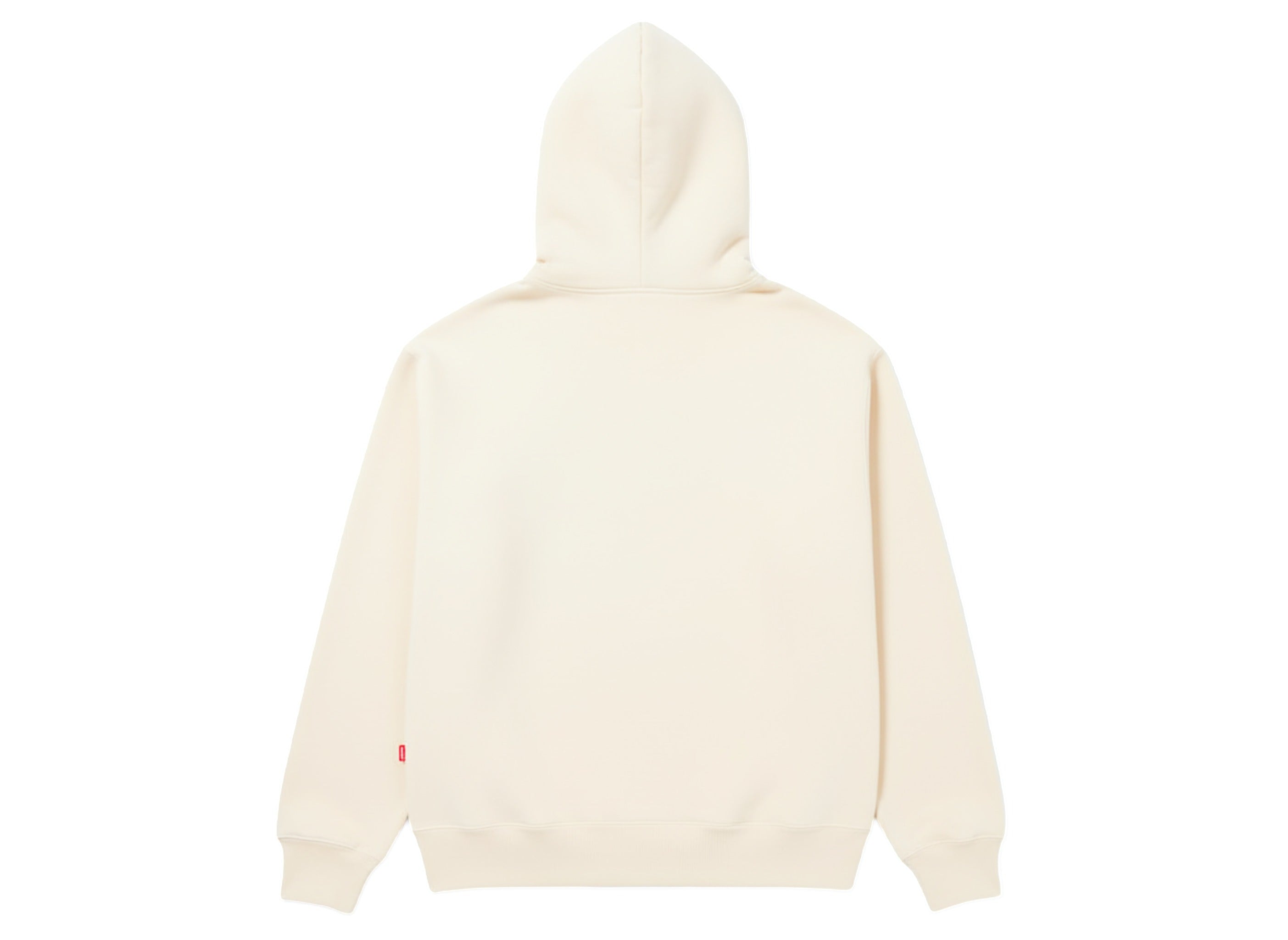 Back view of the premium cream heavyweight streetwear hoodie showing the clean, minimalist finish and structured hood.