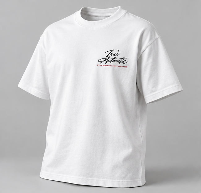 Cursive Style Verified T-Shirt — White — angle view