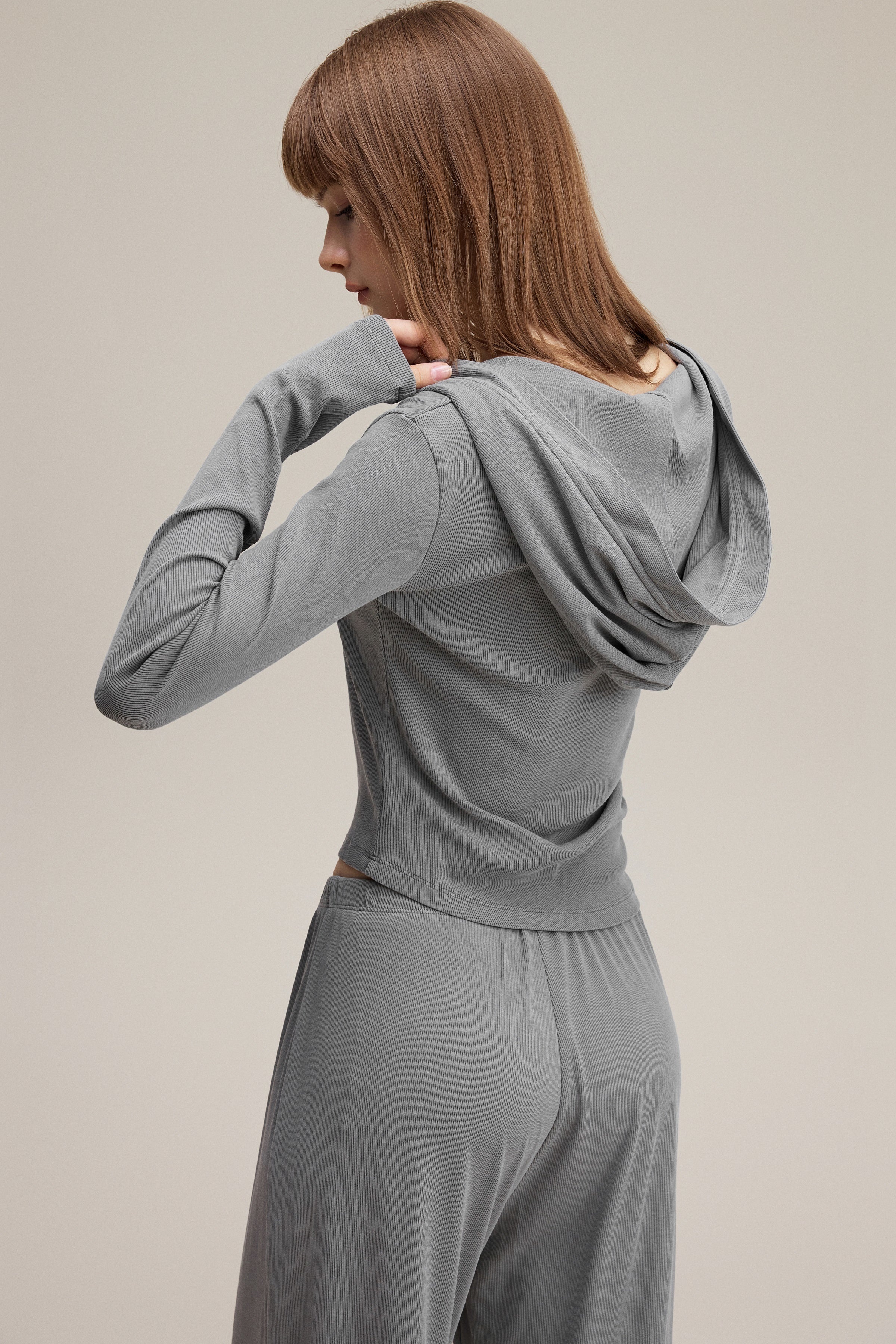 275GSM Women’s Slim-Fit Pigment-Wash Long-Sleeve Medium gray