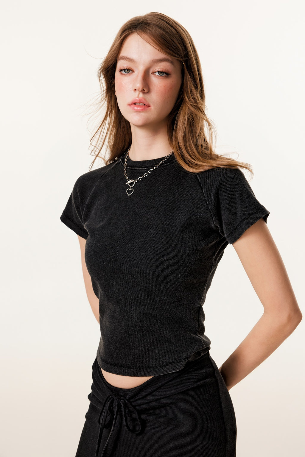 275GSM Women’s Slimming Raglan Short T-shirt Snow wash