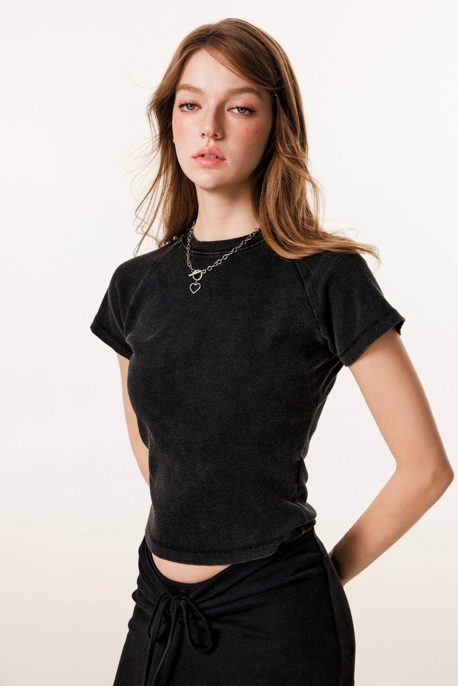 275GSM Women’s Slimming Raglan Short T-shirt Snow wash