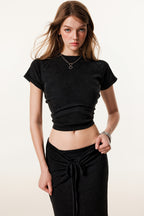 275GSM Women’s Slimming Raglan Short T-shirt Snow wash