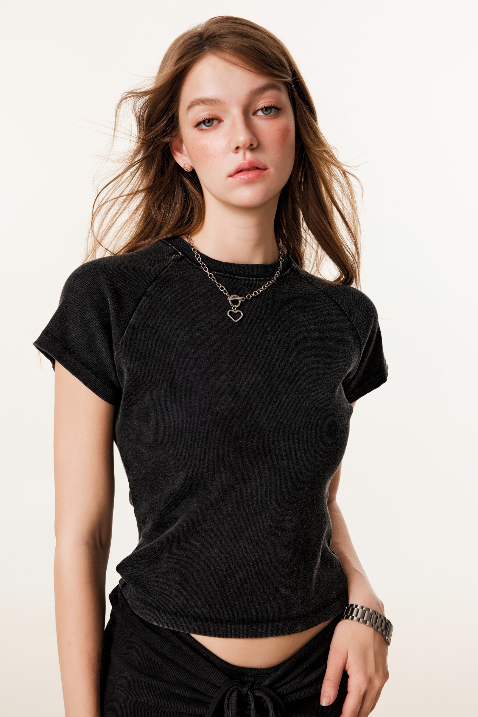 275GSM Women’s Slimming Raglan Short T-shirt Snow wash