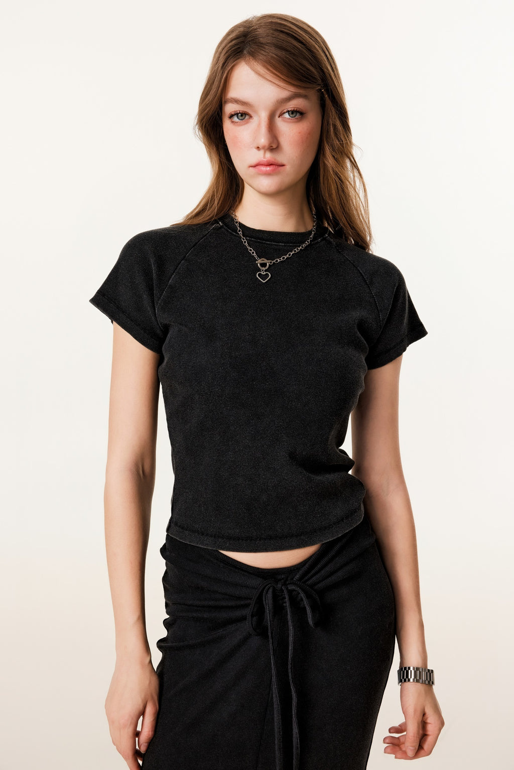 275GSM Women’s Slimming Raglan Short T-shirt Snow wash