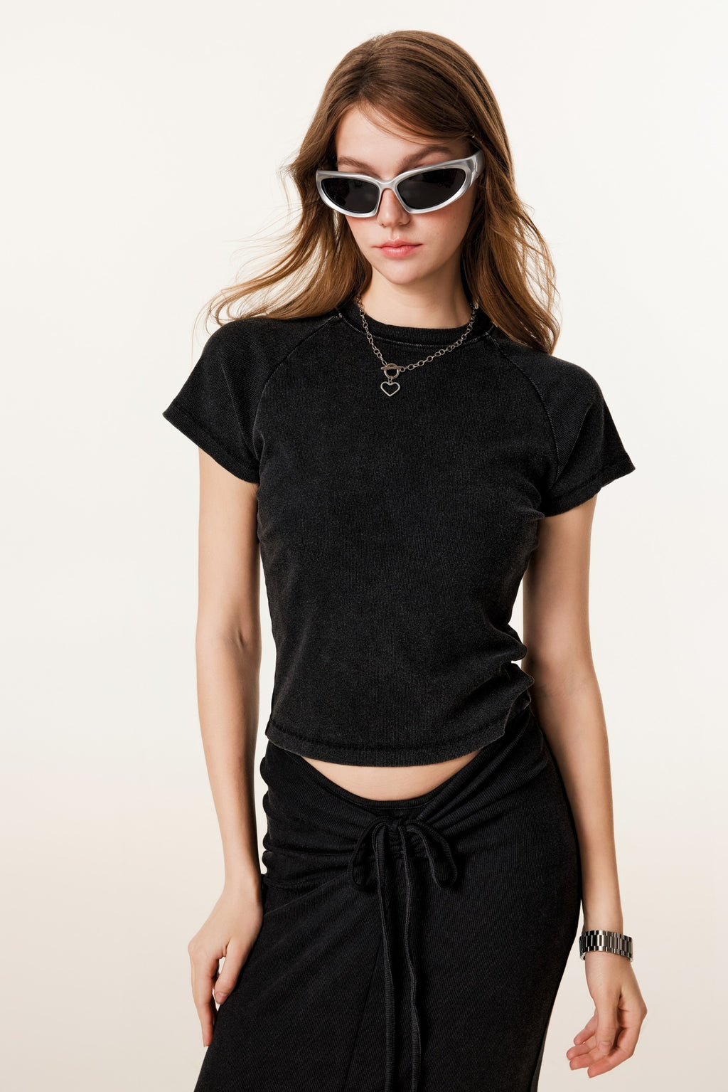 275GSM Women’s Slimming Raglan Short T-shirt Snow wash
