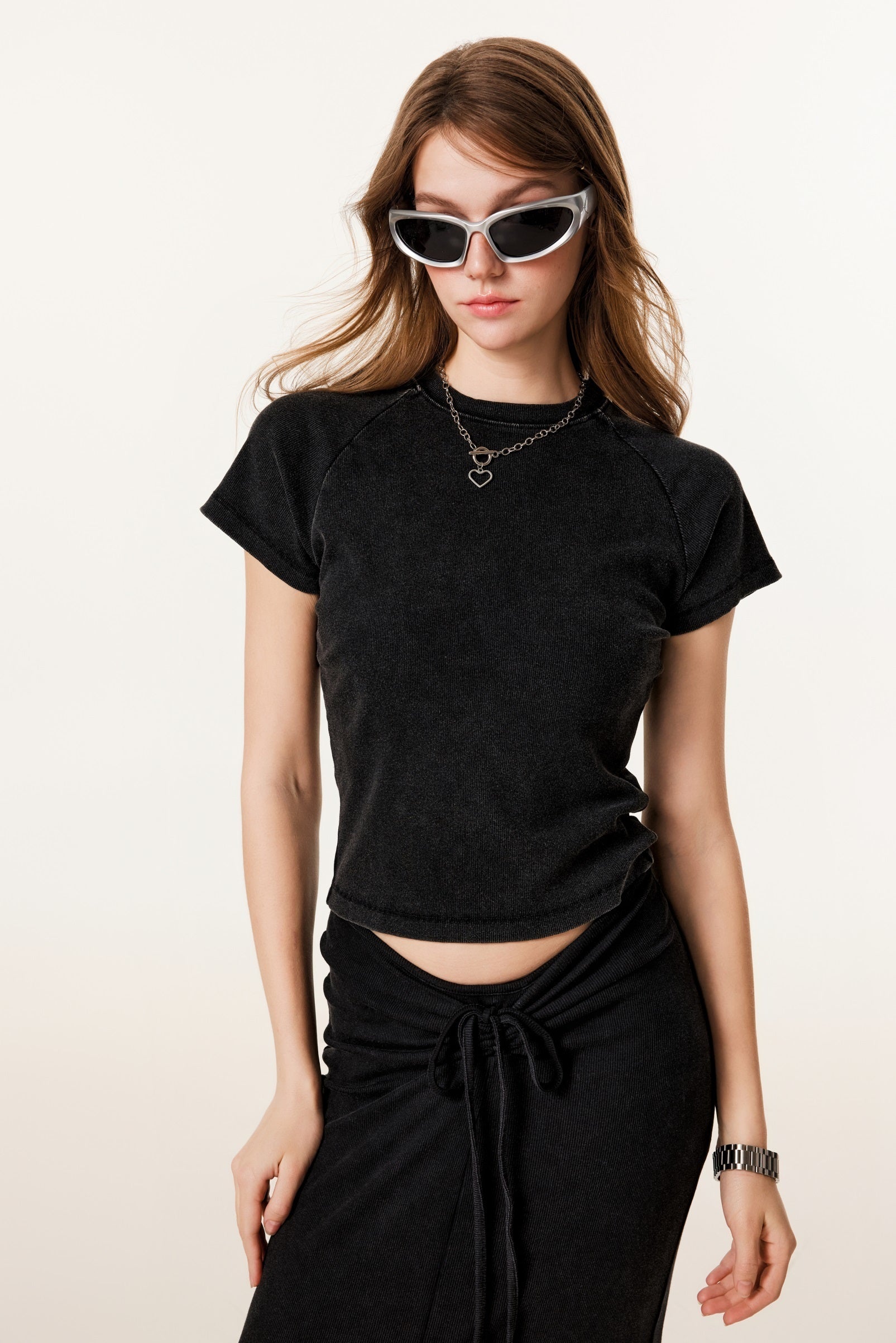 275GSM Women’s Slimming Raglan Short T-shirt Snow wash