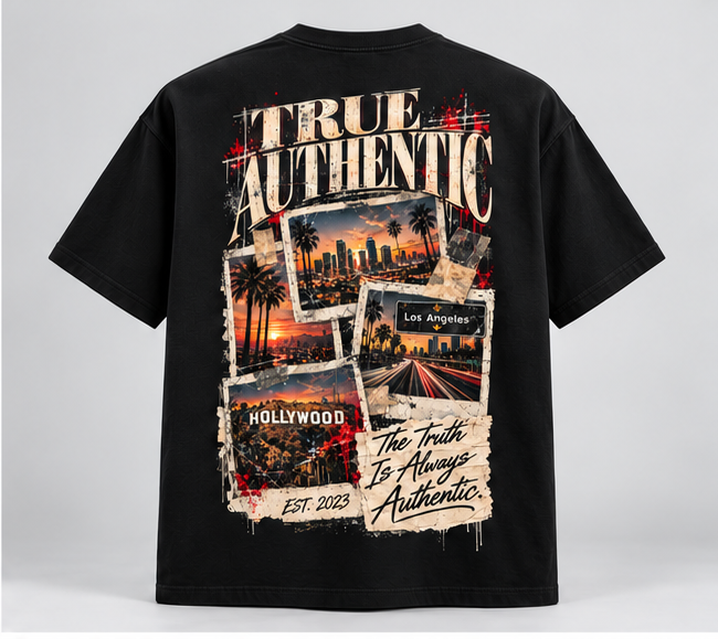 Los Angeles Collage Graphic T-Shirt — Black — back view