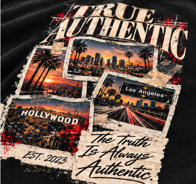 Los Angeles Collage Graphic T-Shirt — Black — detail view