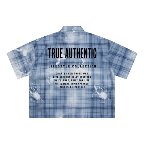 200GSM Tencel Twill Plaid Print Boxy Workwear Shirt Blue