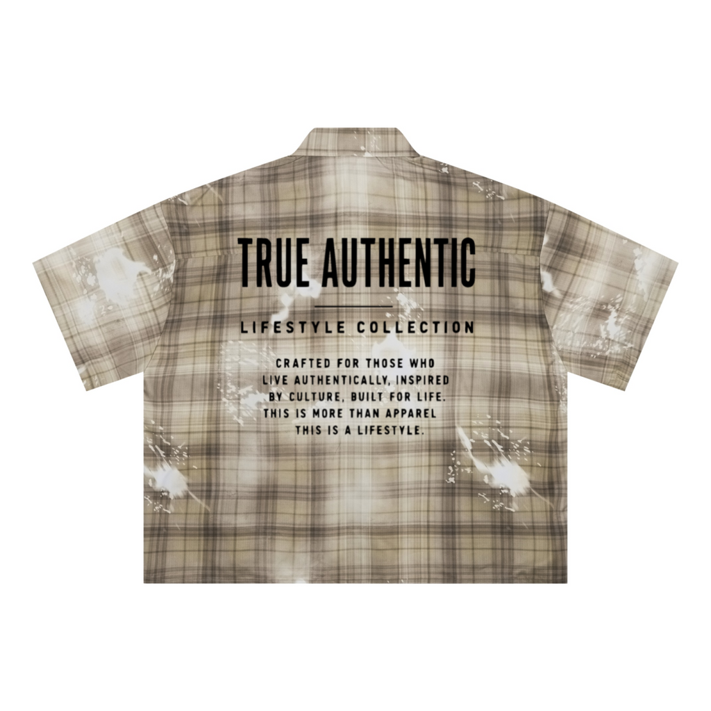 200GSM Tencel Twill Plaid Print Boxy Workwear Shirt Khaki