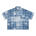 200GSM Tencel Twill Plaid Print Boxy Workwear Shirt Blue
