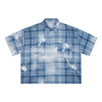 200GSM Tencel Twill Plaid Print Boxy Workwear Shirt Blue