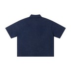 280GSM Heavyweight Double Yarn Snow Wash Boxy Fit Polo T-Shirt Vintage Royal Blue