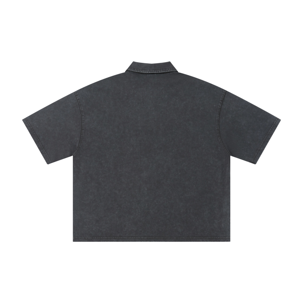 280GSM Heavyweight Double Yarn Snow Wash Boxy Fit Polo T-Shirt Vintage Dark Gray