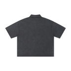 280GSM Heavyweight Double Yarn Snow Wash Boxy Fit Polo T-Shirt Vintage Dark Gray