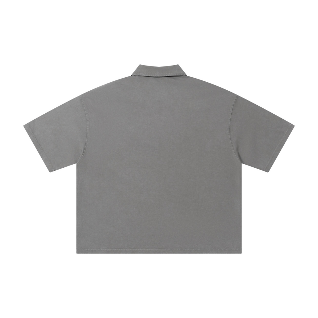 280GSM Heavyweight Double Yarn Snow Wash Boxy Fit Polo T-Shirt Vintage Heather Gray
