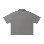 280GSM Heavyweight Double Yarn Snow Wash Boxy Fit Polo T-Shirt Vintage Heather Gray