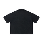 280GSM Heavyweight Double Yarn Snow Wash Boxy Fit Polo T-Shirt Vintage Black