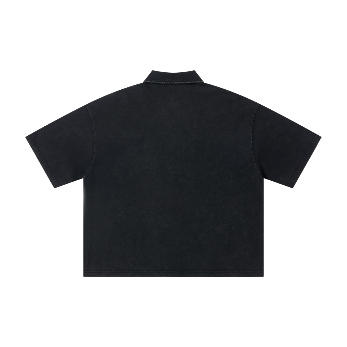 280GSM Heavyweight Double Yarn Snow Wash Boxy Fit Polo T-Shirt Vintage Black