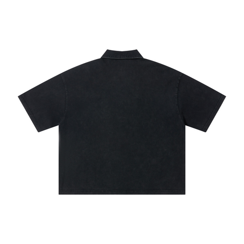 280GSM Heavyweight Double Yarn Snow Wash Boxy Fit Polo T-Shirt Vintage Black