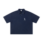 280GSM Heavyweight Double Yarn Snow Wash Boxy Fit Polo T-Shirt Vintage Royal Blue