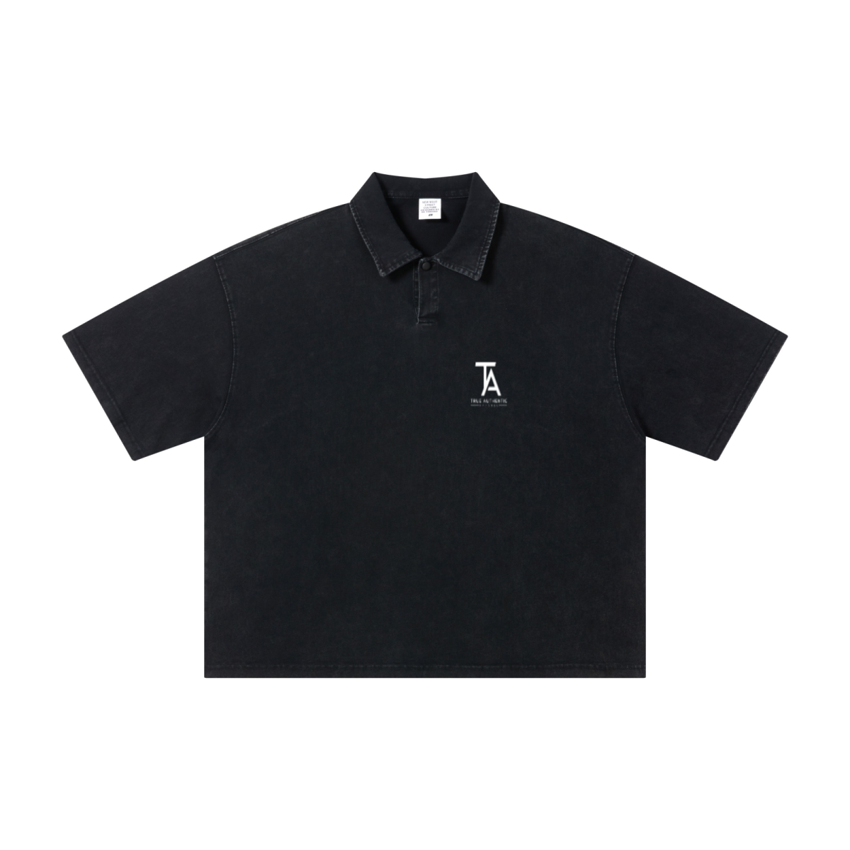 280GSM Heavyweight Double Yarn Snow Wash Boxy Fit Polo T-Shirt Vintage Black
