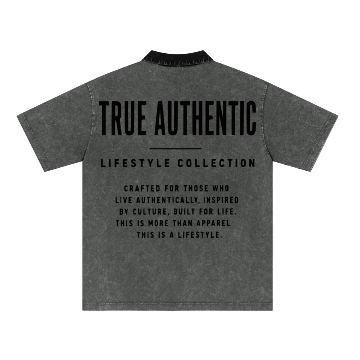 285GSM Unisex Vintage-Washed Unisex  100% Cotton Twill Polo T-Shirt Dark Grey Black