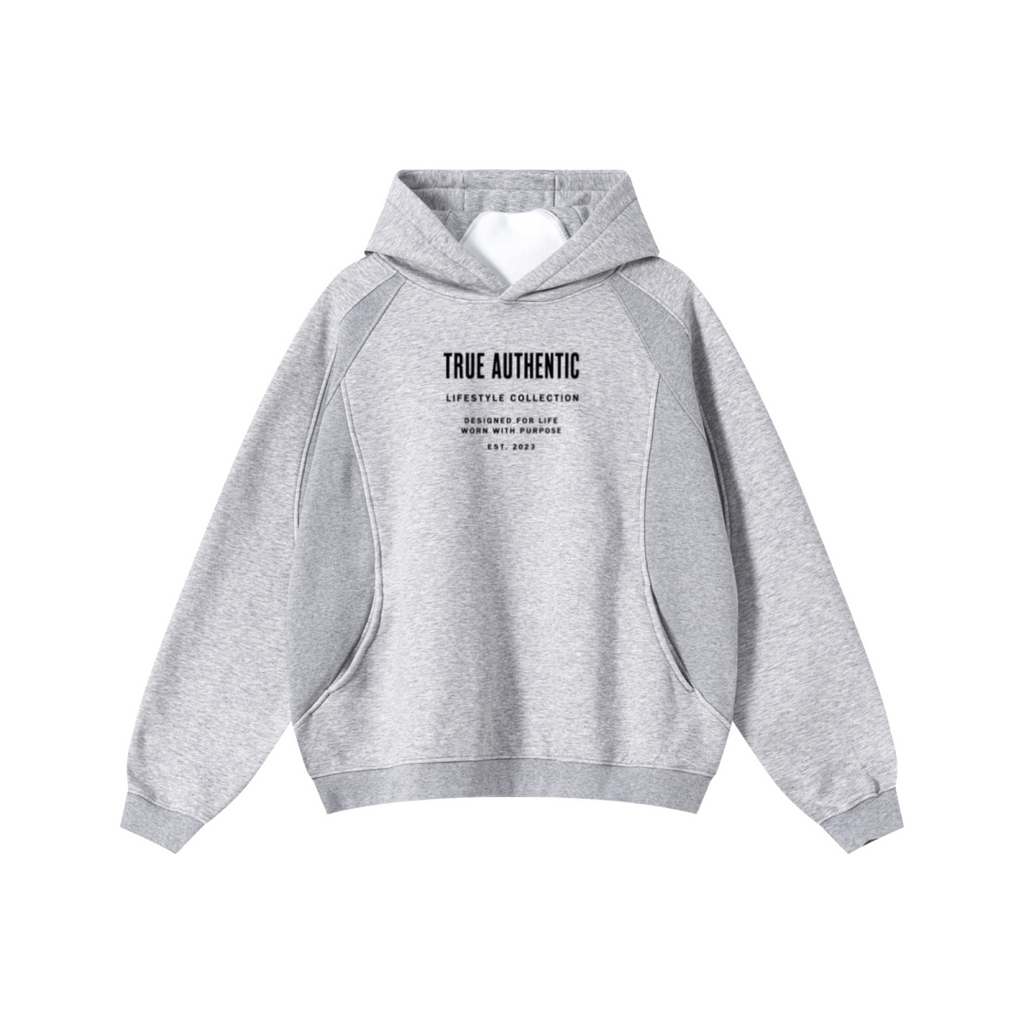 340GSM Men’s Trendy Fleece Structured Panel Hoodie Heathered Grey